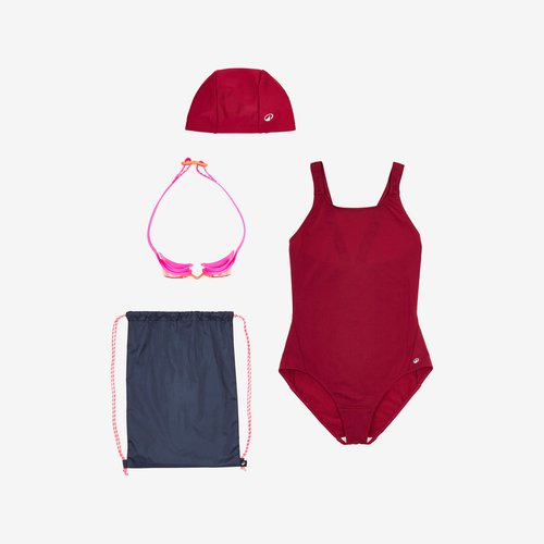 Nabaiji Schwimm-Set Mädchen Badeanzug Schwimmbrille Badekappe Beutel - 100 violett
