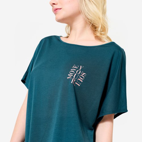 Domyos Dance-Shirt Damen Modern Dance kurzarm fliessend - blau