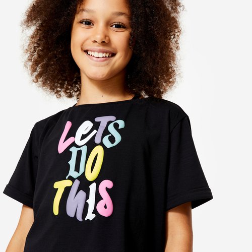 Domyos Dance-Shirt Mädchen Modern Jazz Dance Crop Top - graphit/rosa