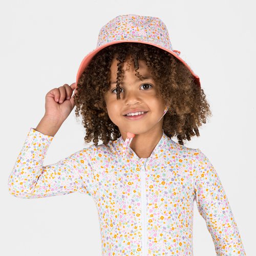 Nabaiji Sonnenhut Baby UV-Schutz wendbar - Blumendruck koralle
