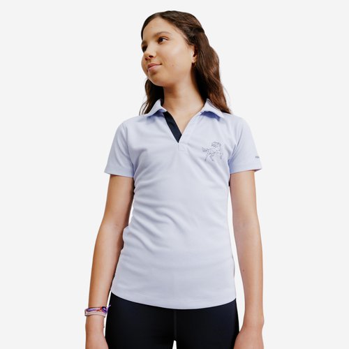 Fouganza Reit-Poloshirt 500 Mesh kurzarm Kinder lila