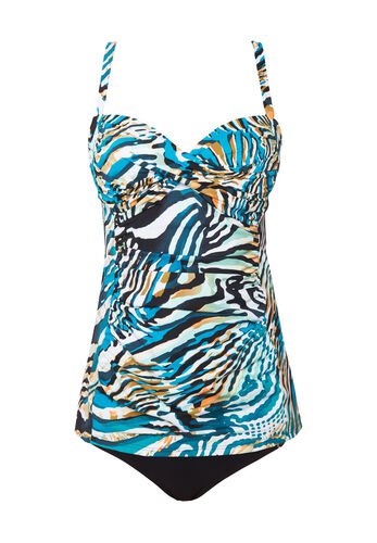 SUNFLAIR Sunflair Tankini, eingearbeitete Softschalen, Allover-Print, für Damen, schwarz/weiß/grüntürkis, 42D