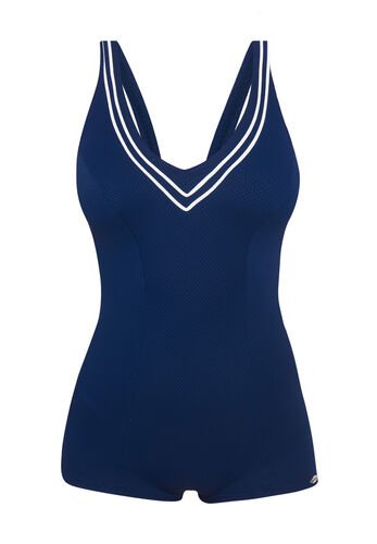 SUNFLAIR Sunflair Badeanzug, Retro-Style, mit Bein, für Damen, marine/weiß, 44C