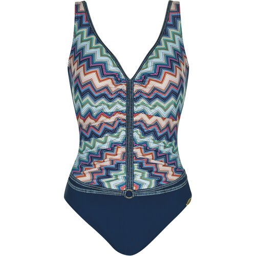 SUNFLAIR Sunflair Badeanzug, gemustert, V-Ausschnitt, Zierringe, für Damen, navy/mehrfarbig, 40B