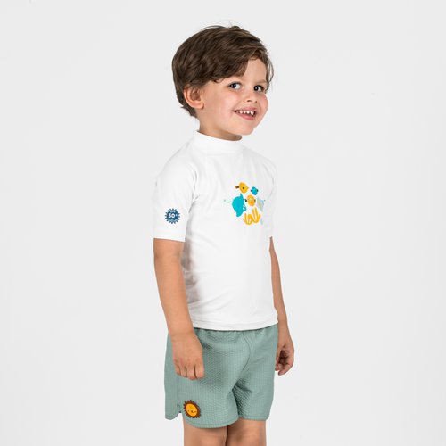 Nabaiji UV-Shirt kurzarm Baby - Fish weiß