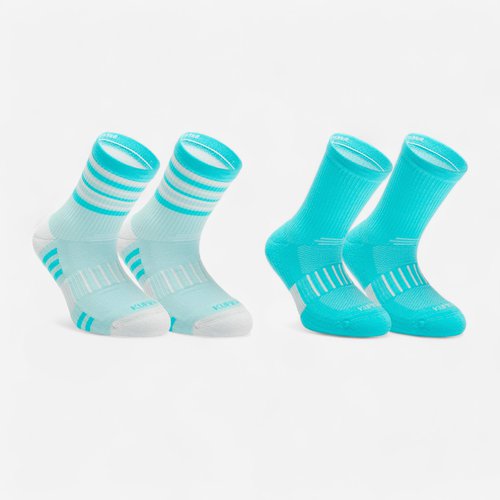 Kiprun Sportsocken AT 500 Mid 2 Paar Kinder türkis und türkis/grau gestreift