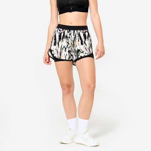 Domyos Shorts Damen zweilagig - schwarz/weiß