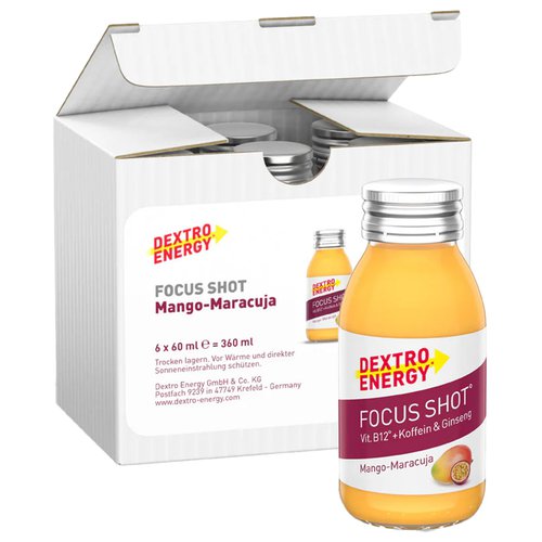 Dextro Energy Focus Shot Mango+Maracuja 12 Stck./K., Energie Getränk,