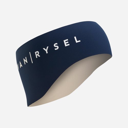 Van Rysel Stirnband Radsport 900 unter dem Fahrradhelm blau/beige
