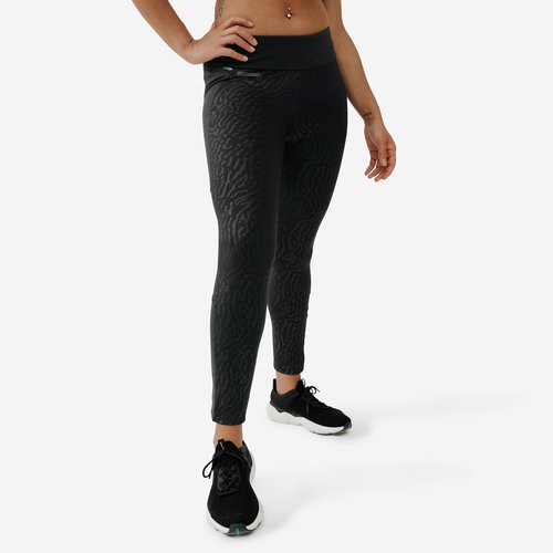 Kalenji Lauftights lang Damen - Warm+ schwarz mit Motiv
