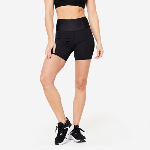 Domyos Shorts hoher Bund figurformend Fitness Cardio - schwarz