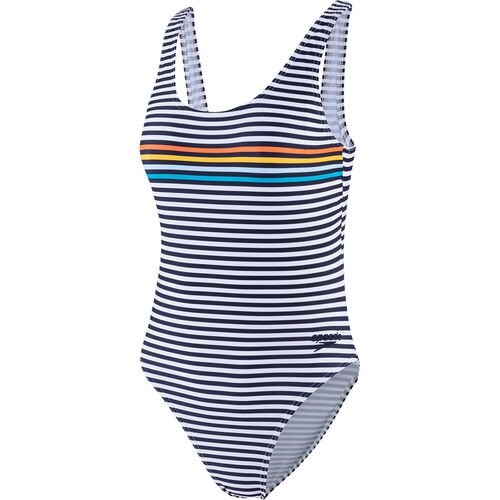 Speedo Speedo Badeanzug, hoher Beinausschnitt, Streifen-Design, für Damen, navy/weiß, 36
