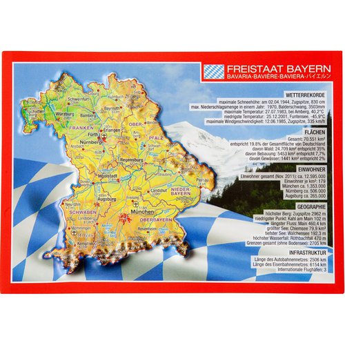 Georelief 3D Reliefpostkarte Bayern