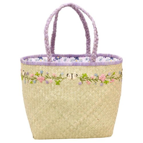 Rice Raffia Bags with Raffia Handles and Fabric Closing