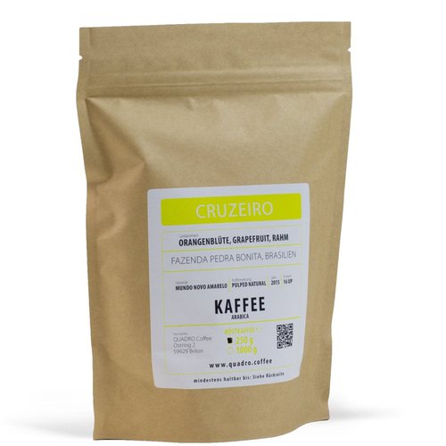 Quadro Coffee Cruzeiro Mundo Novo Amarelo, Pulped Natural - Espresso Siebträger 1 kg