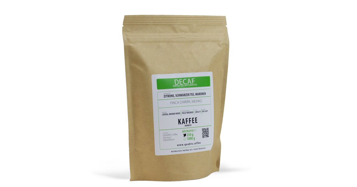 Quadro Coffee Decaf (Water Decaffeinated) Catuai, Mundo Novo, Fully