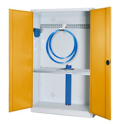C+p Modul-Sportgeräteschrank "Grundausstattung" mit Vollblech-Flügeltüren, HxBxT 195x120x50 cm, Goldgelb (RAL 1004), Einzelschließung