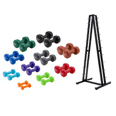 Sport-thieme Fausthantel-Set "Vinyl", 1–10 kg, mit Ablageständer