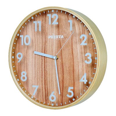 Peweta Funk-Wanduhr "Wood", ø 30 cm, Zifferblatt arabische Zahlen, Holz