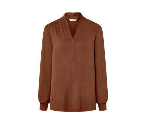 Tchibo Langarmshirt mit V-Ausschnitt, cognac