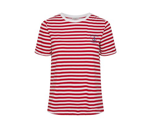 Tchibo T-Shirt mit Stickerei, rot-weiß gestreift