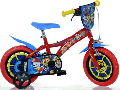 Dino Kinderfahrrad Paw Patrol 12 Zoll, 1 Gang, mit Stützrädern, Trinkflasche und Frontschild