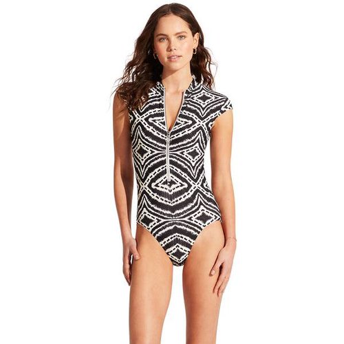 Seafolly Damen Badeanzug Zanzibar Zip Front One Piece