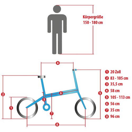 Agon Cruiser 20 Zoll Klapprad für Damen und Herren 150 - 185 cm Klappfahrrad Faltrad StVZO Faltfahrrad Erwachsene tiefer Einstieg