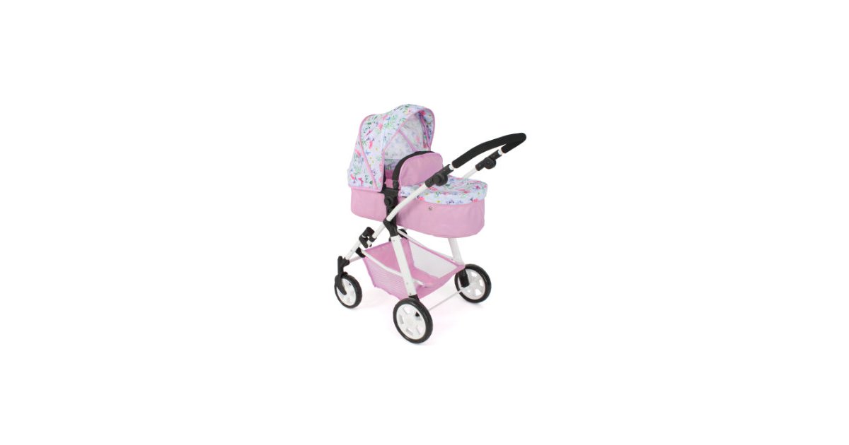 Bayer Chic Puppenwagen Emotion All In 3in1 – Mit Babywanne, Sportsitz & Sportwagen | Höhenverstellbar, Schwenkbare Räder | Jeans Pink