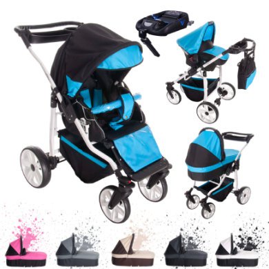 Bebebi Zürich / ISOFIX Basis & Autositz / 4 in 1 Kombi Kinderwagen / Luftreifen Zürichsee