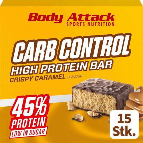 Body Attack Carb Control Riegel, 15 x 100g, Crunchy Chocolate Flavour
