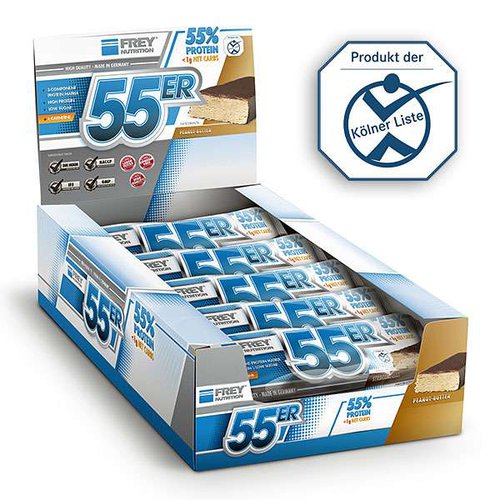 Frey Nutrition 55er Riegel Protein Bar Karton, 20x50g, Nuss-Nougat