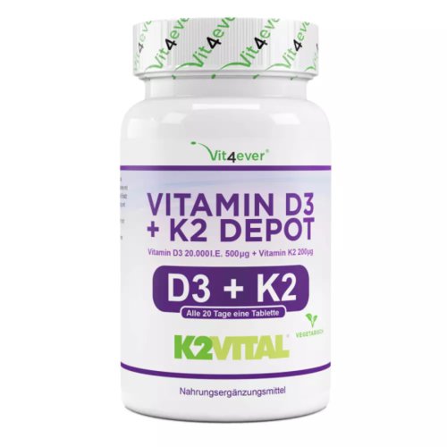 Vit4ever Vitamin D3 20.000 I.E.  Vitamin K2 200mcg, 180 Tabletten