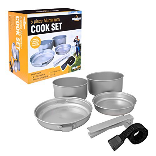 Milestone Camping Kochset aus Aluminium (5teilig) Silber