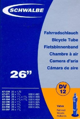 Schwalbe Fahrradschlauch DV12 47-559 Schwarz, 26 x 1 1/8-1.75"