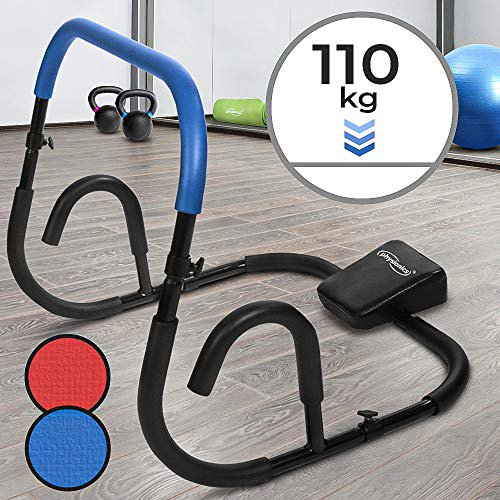 Physionics Bauchtrainer - Blau/Rot, für Sit Ups, mit Rutschfesten Griffflächen (Max. 110kg) - Ab Trainer, Roller, Bauchmuskeltrainer, Fitnessgerät (Blau)