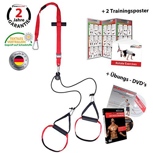 Variosling ® Sling Trainer mit Umlenkrolle mit Gymbox Griffschlaufen inkl. 2X Schlingentrainer DVD, Türanker, Poster Made IN Germany (Rotate)