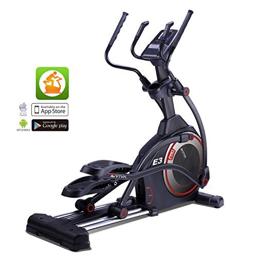 AsVIVA Ellipsentrainer Crosstrainer  E3 Pro mit 27kg Schwungmasse Bluetooth kompatibel, LED Konsole, 3-fach verstellbare Steigung, inklusive Polar Pulsgurt Ellipsen Ergometer schwarz