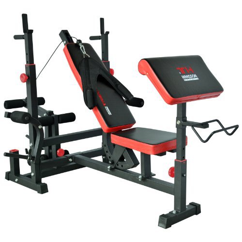 Hansson.Sports TrainHard Kraftstation Fitnesscenter Hantelbank mit vielseitigen Trainingsmöglichkeiten schwarz/rot