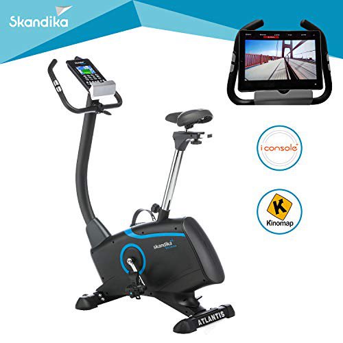 skandika Ergometer Atlantis SF-1600 mit App Steuerung und iConsole Trainingskontrolle, Körperfettmessung, 10 kg Schwungmasse, 32-stufige elektronische Widerstandseinstellung, schwarz/blau