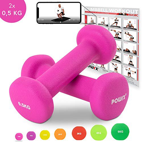 POWRX Neopren Hanteln Gewichte für Gymnastik Kurzhanteln 0,5 kg - 5 kg oder Set komplett (2 x 0,5 kg)