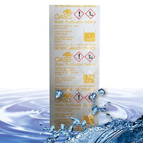 Oasis Wasserreinigungstabletten - 10 tabletten fur 1 Liter Trinkwasser pro Tablette, Wasserentkeimung, Chlortabletten, Water Purification
