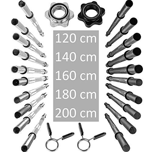 Movit ® Profi Langhantelstange, 30mm STANDARDNORM, Auswahl: 120, 140, 160, 180, 200 cm, verchromt o. schwarz, Sternverschluss o. Federverschluss, Hantel Stange Hantelstange Langhantel
