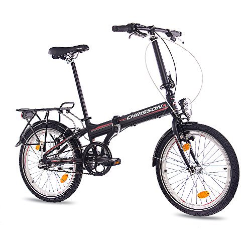 CHRISSON 20 Zoll Faltrad Klapprad - Foldrider 2.0 schwarz - Faltfahrrad für Herren und Damen - 20 Zoll klappbares Fahrrad mit 3 Gang Shimano Nexus Nabenschaltung - Folding City Bike