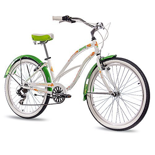 CHRISSON 26 Zoll Beachcruiser Sandy Weiss grün mit 6 Gang Shimano ...