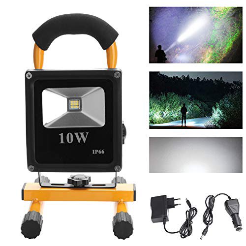 HD2014 Hengda® 10W Weiß LED Strahler Akku Fluter IP65 Außen Baustrahler handlampe Tragbare Wiederaufladbare Camping Lampe