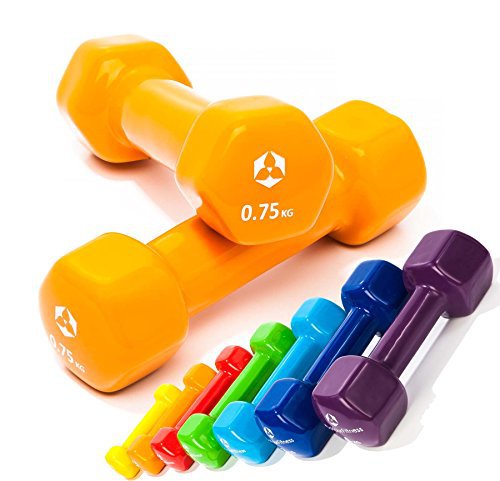 #DoYourFitness 2er-Set Hanteln 0,5kg, 0,75kg, 1kg, 1,5kg, 2kg, 3kg & 4kg / rutschfeste & griffige Vinyloberfläche »Hexagon« Kurzhanteln (Aerobic-Gewichte) / 100% Eisen / 0.75kg, orange