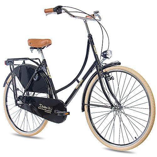 KCP 28 Zoll Citybike Damen Hollandrad - Deritus N3 schwarz - Damen-City-Fahrrad mit Shimano Nexus 3 Gang Nabenschaltung im Retro Design, Vintage Damenfahrrad mit Rücktrittbremse und Gepäckträger