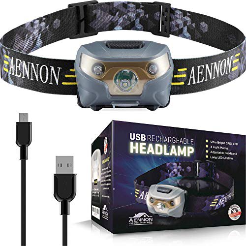 Aennon USB Wiederaufladbare LED Stirnlampe Kopflampe, Sehr hell, wasserdicht, leicht und bequem, Perfekt fürs Joggen, Gehen, Campen, Lesen, Laufen, für Kinder und mehr, inklusive USB Kabel