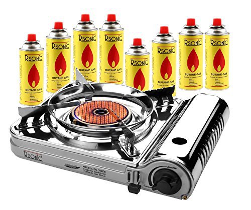 RSonic Campingkocher Keramik Infrarot Tragbarer Gaskocher RS-3500C Gasgrill Gasbrenner (Keramikkocher mit 8 Kartuschen)